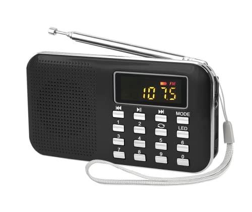 Leting Radios Altavoz portátil AM/FM, MP3, compatible con micro SD/USB, graba música, batería recargable, mini radio con la mejor recepción (negro)