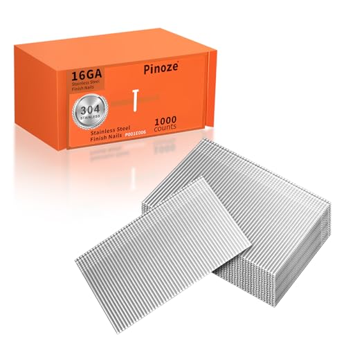Image of PINOZE 16 Gauge Stainless Steel Finish Nails, 2 inch, 1000-Count 16GA Straight Finishing Nails, Assorted Size Small Framing Nail Gun Nails for Pneumatic, Electric Finish Nailer