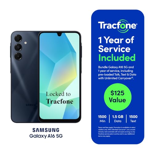 Image of Tracfone Samsung Galaxy A16 5G, [Activation Promotion Incl: 1500Min /1500Txt /1500MB, 365 Days Service Plan] 128GB, 50MP Triple Camera, Android 6.7 inch FHD+ Super AMOLED 90Hz Display Locked to