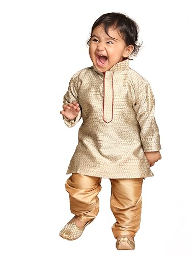 Image of VASTRAMAY Baby Boys Silk Blend Printed Infant Azure and Kurta Pyjama Set