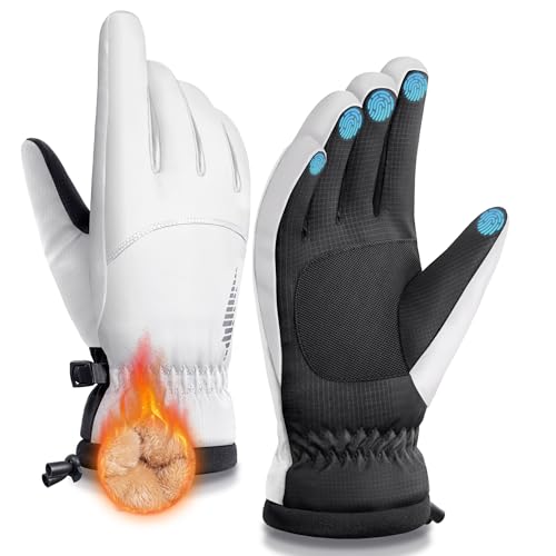 SIMARI Winter Waterproof Warm Gloves Women Men with Touchscreen Fingers Ski Snow Windproof for Cold Weather Thermal for Running Hiking Driving Cycling Outdoor Sports Daily Work (White S)