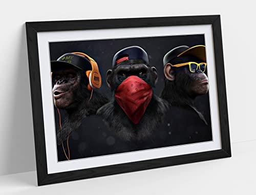 CANVAS MONKEY Banksy 3 Swag Monkeys Orange Framed Wall Art Print Picture - A1 - Black Frame