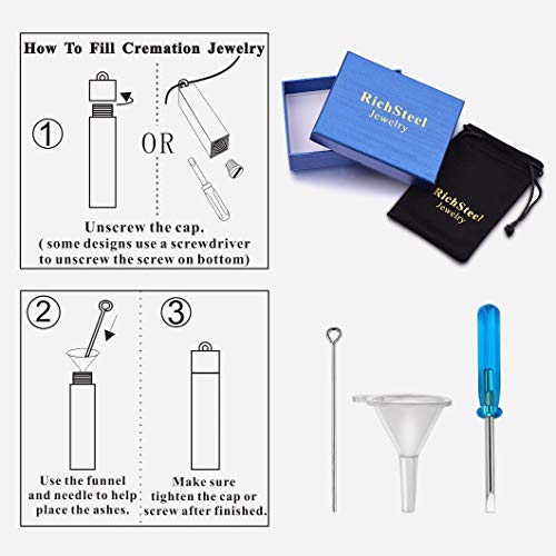 Richsteel Black Bar Urn Pendant Necklace For Ashes Cremation Jewelry With 18 Inch Rolo Chain Memorial Gift Waterproof #TOP6