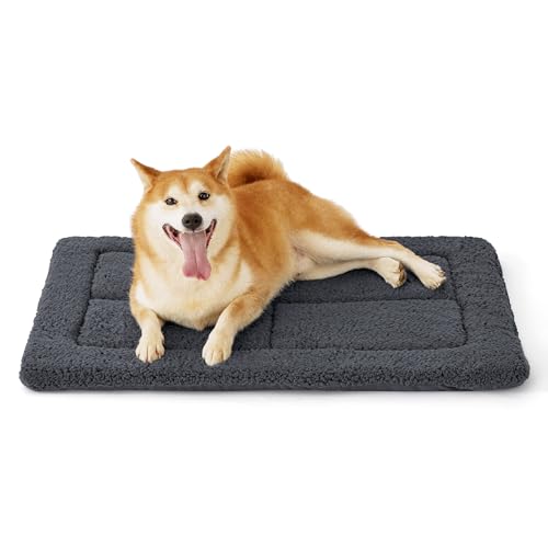 BEDSURE waschbar Hundematte Mittelgroße Hunde - 89x56 cm Hundekissen mittelgroße Hunde mit hochdichter Schaumstofffüllung, Sherpa-Plüsch waschbar Hundematratze, dunkelgrau BEDSURE waschbar Hundematte Mittelgroße Hunde - 89x56 cm Hundekissen mittelgroße Hunde mit hochdichter Schaumstofffüllung, Sherpa-Plüsch waschbar Hundematratze, dunkelgrau