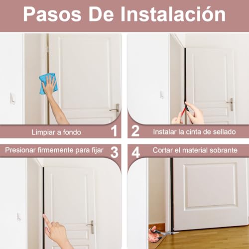 Miniatura 8 de Hzetuu Burletes De Goma Para Puerta De Entrada - Aislante Térmico Adhesivo, Fácil Instalación, Reduce Corrientes De Aire, Ahorra Energía, Resistente Al Frío Y Calor, Negro, 7m