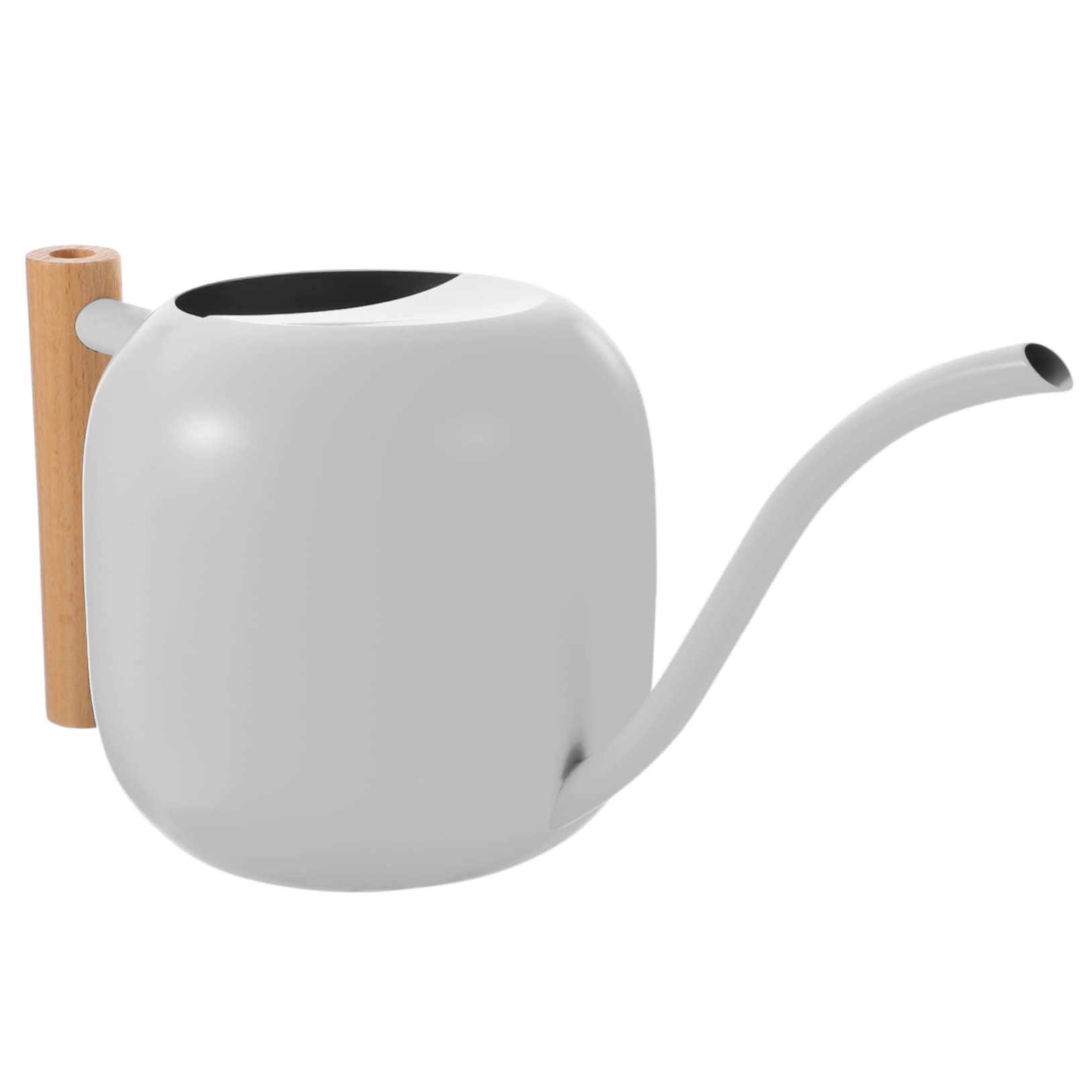 Gießkanne mit Langem Ausguss 1200ml Edelstahl mit Holzgriff | Vintage Stil, Weiß, zum Gießen von Pflanzen im Innenbereich, Leicht Nachzufüllen, Stabil