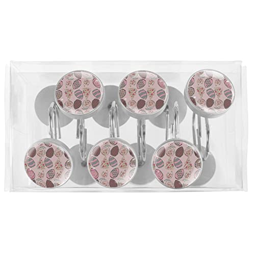 Crochets pour rideau de douche anti-rouille lot de 12 fixations stables œufs de Pâques rose - 6