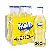 Fanta Limón - Refresco con 6% de zumo de limón, Bajo en Calorías - Pack 4 Botellas de Vidrio de 200 ml