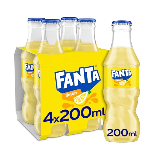 Fanta Limón - Refresco con 6% de zumo de limón, Bajo en Calorías - Pack 4 Botellas de Vidrio de 200 ml