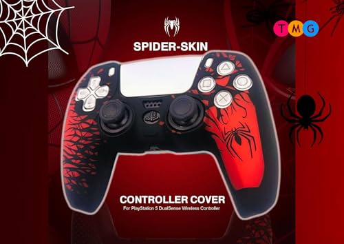 Image of TMG PS5 Controller Skin Spider-Man Theme Silicone Pecial Edition Protective Skin Case Cover for PS5 Controller with 2 Thumb Grip Caps (Red-Black)