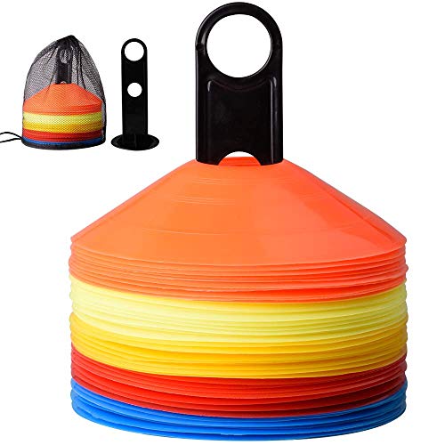 DVEDA Soccer Disc Cones, 50 Pcs Agility Training Soccer Cones with Carry Bag and Holder for Football, Sports Training, Field Cone Markers