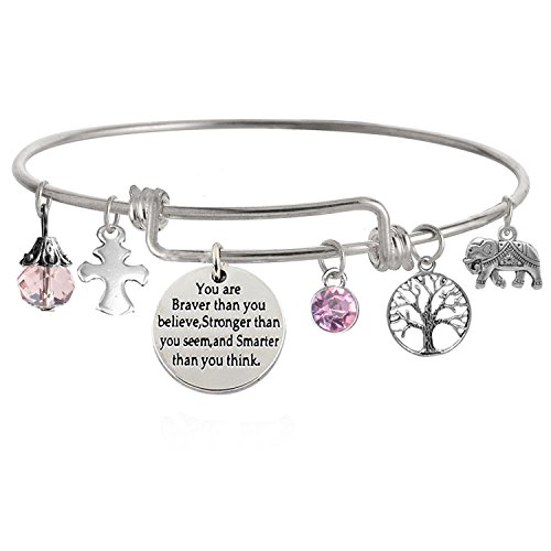 Image of inchYou Are Braver Than You Believe Stronger Than You Seem and Smarter Than You Think Inspirational Bracelet Expandable Bangle for Women
