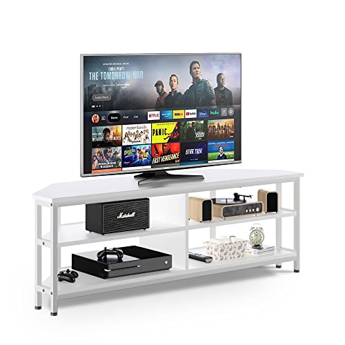 Corner TV Stand for TV up to 65 INCH, Long Corner Entertainment Center TV Cabinet with Storage Shelves Gaming Media TV Console Television Stands for Living Room Bedroom, Easy to Assemble, White