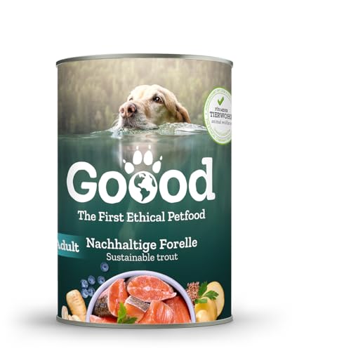 Goood - Adult Nachhaltige Forelle - Nassfutter, Hundefutter - mit regionalem Gemüse und Beeren - Getreidefrei, Glutenfrei, Weizenfrei, Ohne Konservierungsstoffe - 6 x 400 g