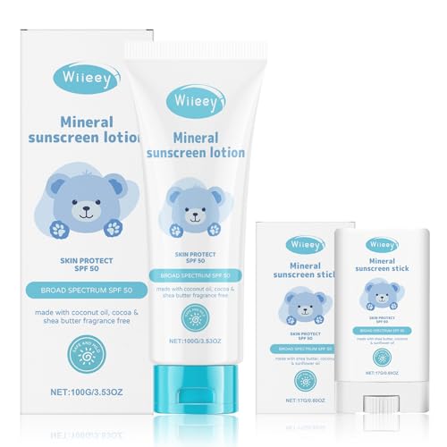 Crema Solar Mineral SPF50+ Bebés & niños 100g + Stick Solar 17g, Protector Solar Mineral Niños, Muy Alta Protección UVA y UVB, Crema Solar Niños y Bebés para Cara y Cuerpo, Sin Perfume, Vegano