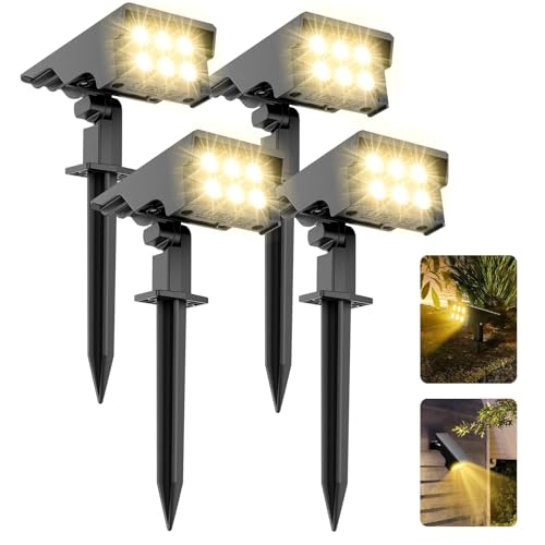 MEIKEE Solarlampen 2700K Warmweiß Solarstrahler für Außen 3 Helligkeit 3 Modi IP66 Wasserdicht Solarleuchten für Garten, Baum, Garage, Pfad, Balkon 4 Stück