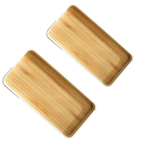 Lot de 2 plateaux de service rectangulaires en plastique pour thé, fruits, petit-déjeuner, dîner, boisson, service pour fêtes, boissons, thé, café, taille M