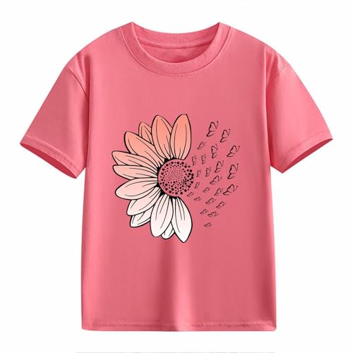 Girls Loose Fit Sunflower Graphic T Shirts Short Sleeve Crewneck Cute Pattern Printed Tops Kids (B-Pink, 6-7 Years)2