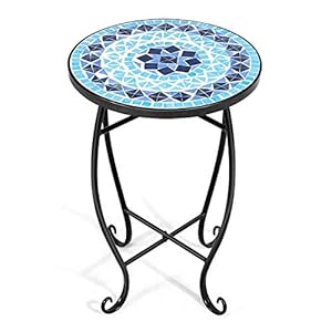 Giantex Outdoor Side Table, Mosaic Patio Table, 14inch Accent Table Plant Stand, Ceramic Tile Top Metal Frame, Small End Table Porch Beach Patio Garden Balcony Poolside Giantex Outdoor Side Table Mosaic Patio Table 14inch Accent Table Plant Stand Ceramic Tile Top Metal Frame Small End Table Porch Beach Patio Garden Balcony Poolside