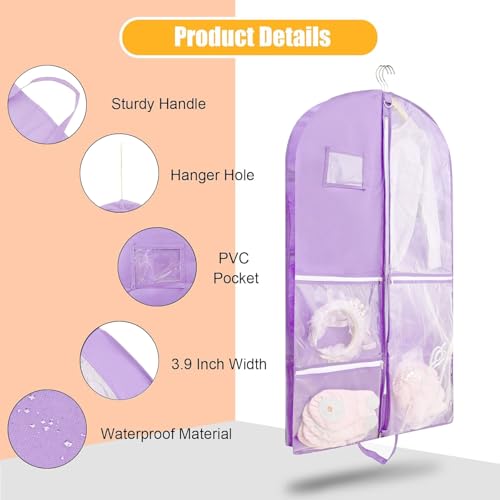Garment Bags for Travel,Fabric Garment Bag with Pockets,Non-Woven Clothes Dance Costumes Covers And Mens Suit Pocket,40x24x3 Inch Dress Carry Storage,Large Garments Coat Protector (Lilac)3