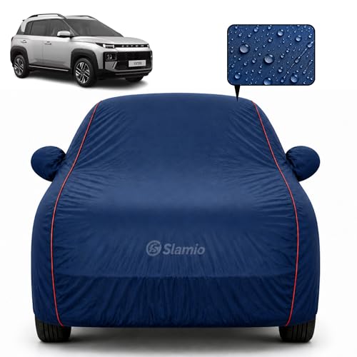Image of Premium 100% Waterproof Car Cover for Hyundai's Exter 2023-2026 Models All-Weather, UV & Dust Protection | Heavy-Duty 3-Layer Fabric | Custom Fit with Mirror & Antenna Pockets | Navy Blue