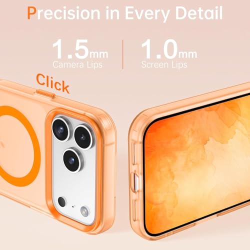 Image of VONZEE iPhone 17 Pro Translucent Matte Back Cover, MagSafe Compatible Magnetic Wireless Charging Support, Shockproof Anti-Fingerprint Protective Phone Case, Slim Durable Design, Cosmic Orange