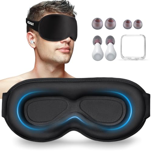 AOAWI Sleep Eye Mask 3D Contoured cup Soft and Gentle, Breathable, Comfortable for side sleeping, Travellers, Yoga, Men, Women, Adjustable, with silicone Ear Plugs for Sleeping Noise Reductions