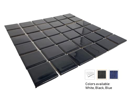 Tenedos Premium Quality 2" (Exact Size 1-15/16 In.) Black Porcelain Square Mosaic Tile Shiny Look Designed In Italy (12X12) For Kitchen Backsplash, Pool Tile, Bathroom Wall, Accent Wall #TOP4
