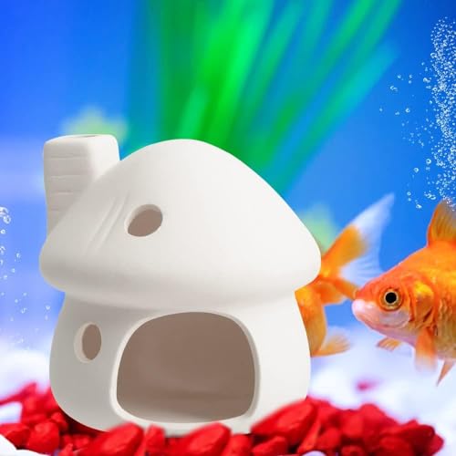 Image of RUIAN Upgrade Aquarium Mushroom House Ceramic Cave Decorations for Pleco Shrimp to Rest and Breed, Hiding (White)