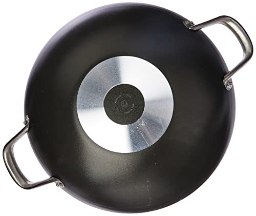 Frigideira Wok com Tampa de Vidro Aluminio Antiaderente Linha Profissional Multiflon, 34 cm, Preto