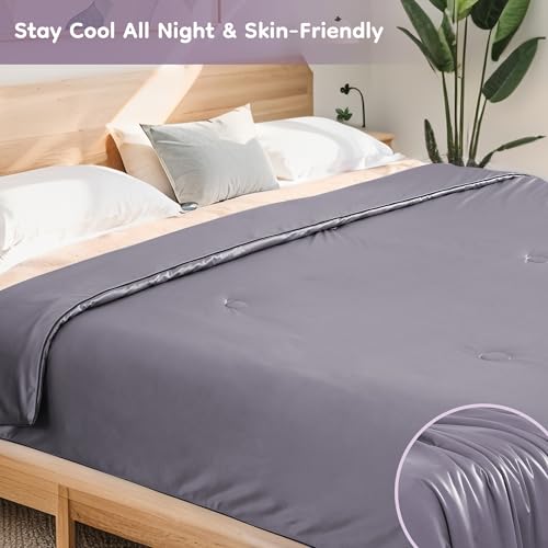 LaffyLo Cooling Comforter Twin Size 60x80 for Hot Sleepers & Night Sweats, Lightweight Cool Touch Blanket for Bed, Dorm, Guest Room & Outdoor Camping, Travel, Dusty Lavender — view 4