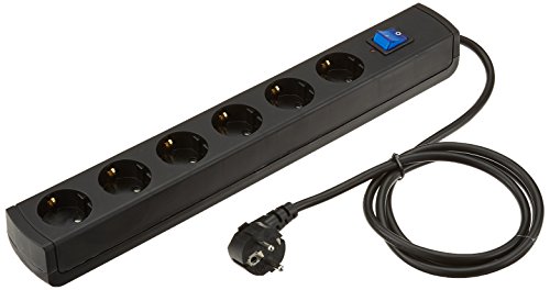 Kopp 233205001 UNOversal Plus Steckdosenleiste 6-Fach mit Überspannungsschutz,1.4 m Kabel, 90° gedrehte Töpfe, großer Steckdosen-Abstand, anschraubbar, erhöhter Berührungsschutz, anthrazit, schwarz