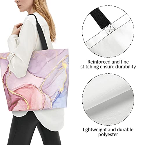 B Tree Pink Purple Marble Color Gold Stripe Canvas Tote Bag Women Casual Shoulder Bags For Shopping Grocery Large Handbag #TOP1