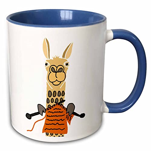 3dRose Funny Cute Llama Knitting 11oz Two-Tone Blue Mug