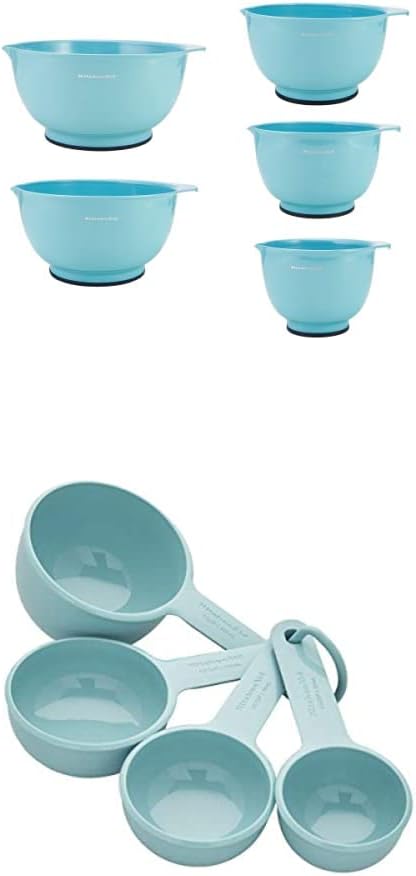 KitchenAid Classic Mixing Bowls, Set of 5, Aqua Sky 2 Measuring Cups, Set Of 4, Aqua Sky