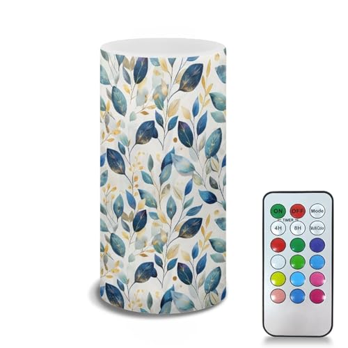 Image of Flameless Candle Flame Effect Realistic LED Lights, Battery Operated Flameless Table Lamp with Timer Remote 12 Colors Changing Ideal Gifts for Women, Blue Gold Leaf