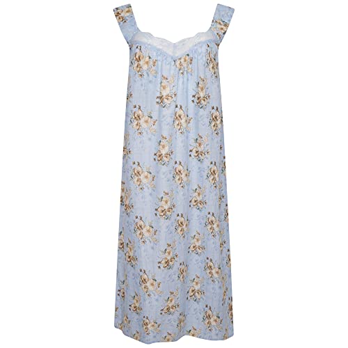 Nikaro Camisón largo sin mangas con encaje de ganchillo plisado de verano 100% algodón suave (M - 6XL), azul, 4XL