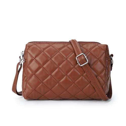 Gladdon Damen Umhängetasche Gesteppt Crossbody Bag Messenger Tasche Schultertasche Klein Handytasche Vegan Leder(Braun)