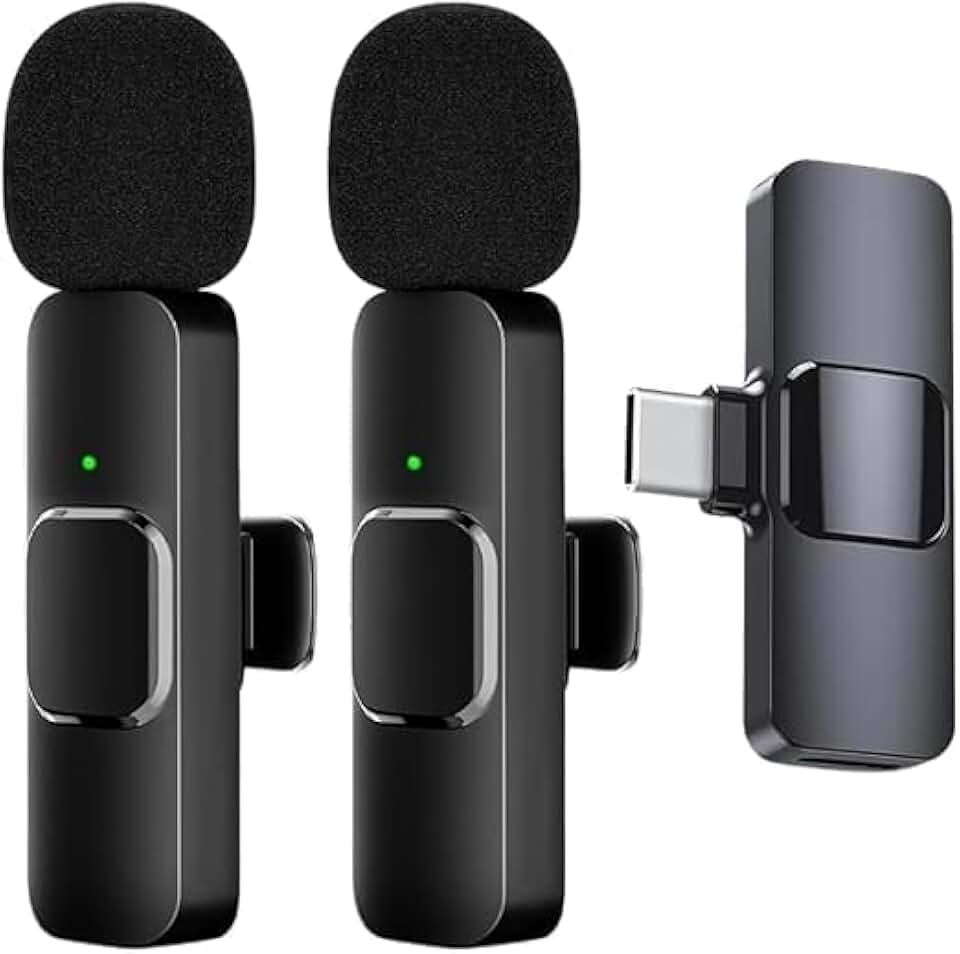 Kit 2 Microfone de Lapela, Sem Fio, Wireless, Um Receptor, Profissional, Tipo C, Presilha para Camisa, Reunião Palestra, Gravação de Vídeo