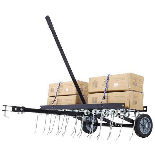 40-inch 20 Spring Steel Tines, Dethatcher ATV or Mower, Tow Behind Lawn Rake with Lift Handle for Garden Farm Grass, Black - Thumbnail 4