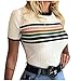 Produktbild Weant Damen Sommer Bauchfrei Tshirt Mädchen Teenager Rundhals Regenbogen Streifen Knit Mode Casual Sexy Crop Tunika Kurzarmshirt Oberteile Bluse Tops Pullover Shirt