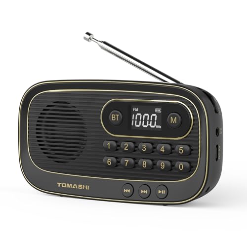 Radio FM portátil con Bluetooth 5.0, reproductor de MP3 USB Tipo C y salida de auriculares