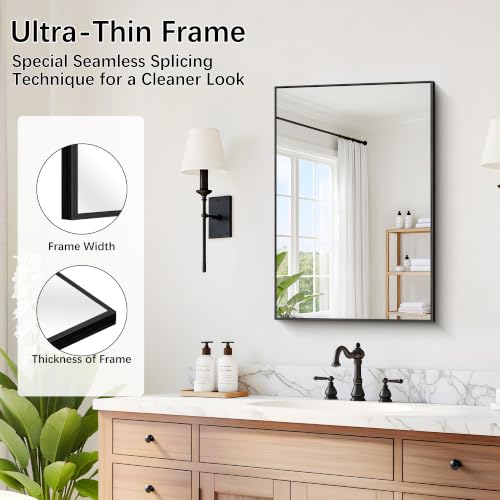 Image of DESBING 16 inch x 24 inch Bathroom Mirror, Black Metal Frame Wall Mirror | HD Image,Shatterproof Decorative Rectangular Vanity Mirror for Bedroom Bathroom Living Room Entryway Horizontal or Vertical