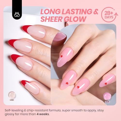 Image of Beetles Nude Gel Nail Polish Set - 6 Colors Pink Jelly Gel Polish Kit Neutral Shimmer Translucent Sheer Gel Soak off Uv Nail Concealer French Nail Art Manicure Gift for Women