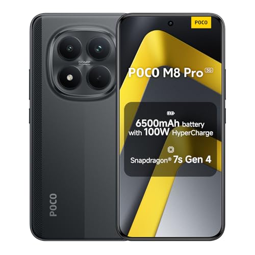 XIAOMI POCO M8 Pro, Smartphone 12+512GB, 6.83 CrystalRes 1.5K AMOLED Display, Snapdragon® 7s Gen 4, 50Mp Light Fusion 800 with OIS, IP68 Dust and Water Resistance, Black, Charger Not Included