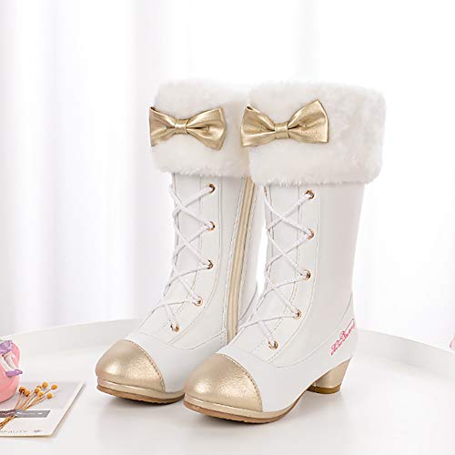 Girls Low Heels Knee High Bowknot Princess Boots Winter Warm Fur Boots2