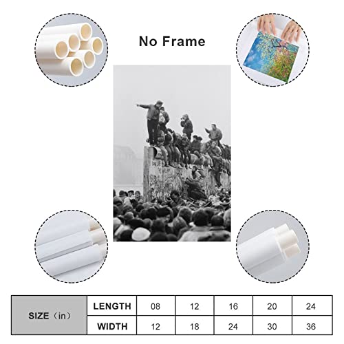 Posters Berlin Wall Collapse Black And White Wall Art Vintage Photojournalism Poster Canvas Prints Pictures For Living Room Bedroom Decor 16X24Inch(40X60Cm) Unframe-Style #TOP1