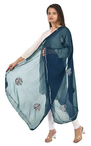 Image of YOUTHQUAKE Plastic Mirror Work Embroidered Chiffon Dupatta for Women & Girls