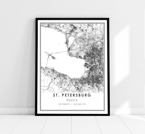 St Petersburg Map Print Poster Canvas Black and White City Map of Russia for Wall Decor in Home Office Living Room