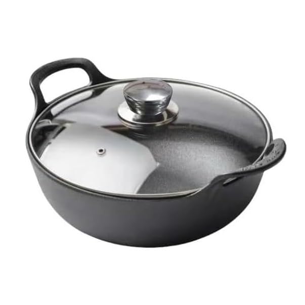 VONOTO Cast Iron Wok with Handles (Wok with Lid 9" inch)